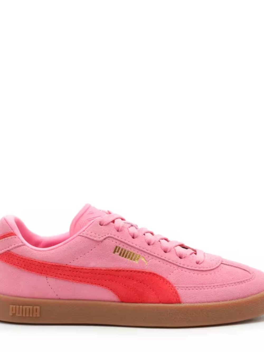 Puma Club II Era sneakers in a vibrant pink and red suede with a gum sole. W8.5